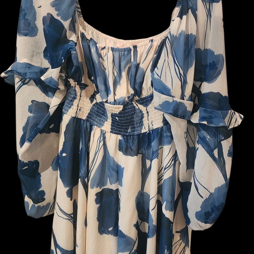 Hutch Blue and White Puff Sleeve Jumpsuit - Picture 2 of 5
